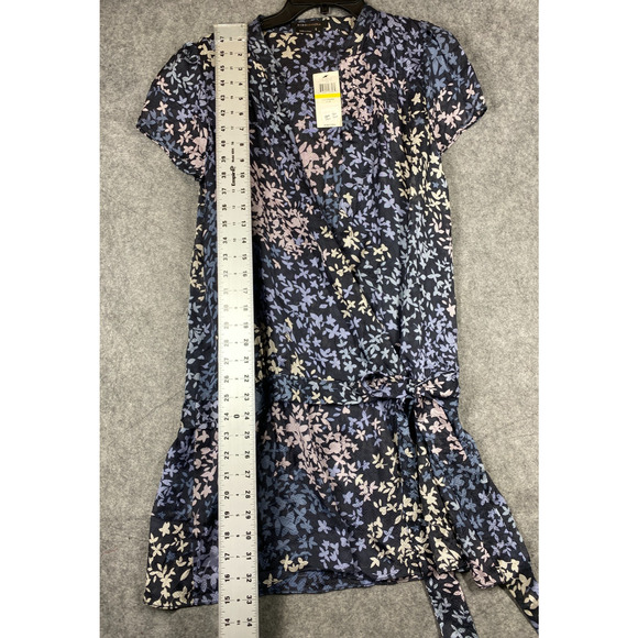 BCBGMAXAZRIA Blouse Womens Medium Purple Pink 100% Silk Floral Wrap Around - Picture 5 of 11